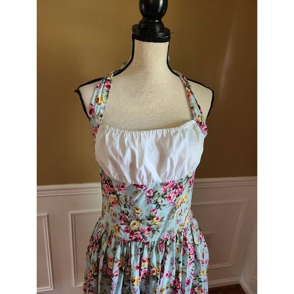 LARGE Maggie Tang 50s Swing Vintage Rockabilly Retro Floral Halter Dress - Picture 2 of 6